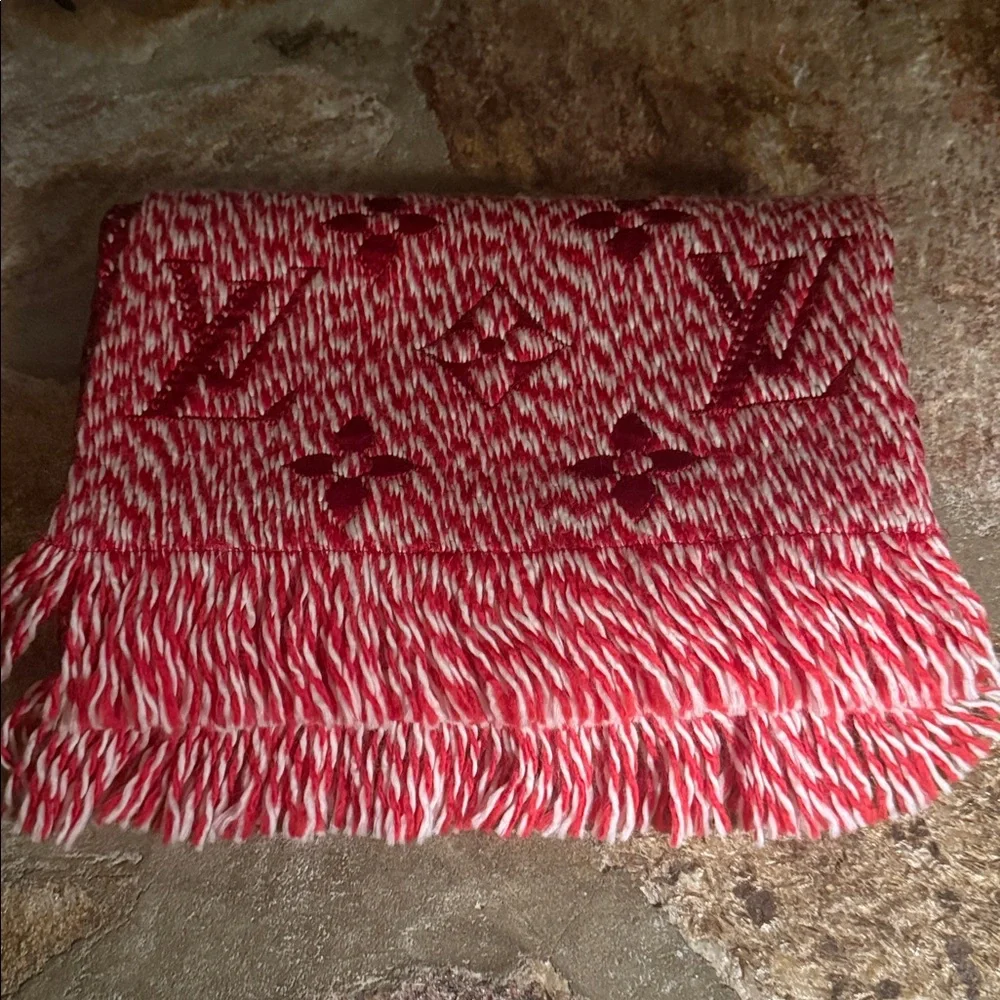 Louis Vuitton Red and White Logo Scarf